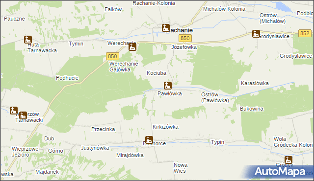 mapa Pawłówka gmina Rachanie, Pawłówka gmina Rachanie na mapie Targeo