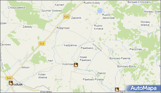 mapa Pawłówko gmina Czernice Borowe, Pawłówko gmina Czernice Borowe na mapie Targeo