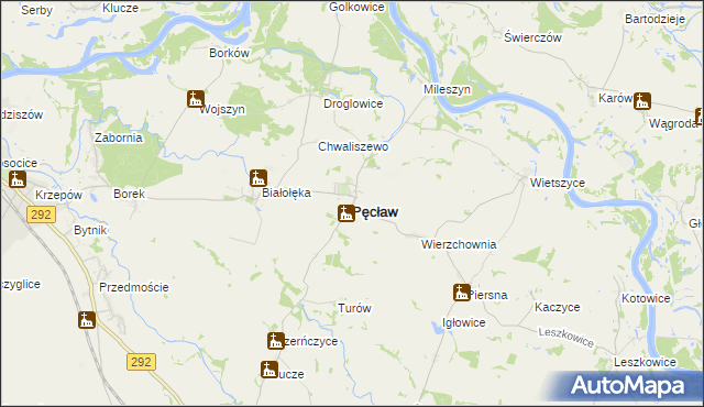 mapa Pęcław powiat głogowski, Pęcław powiat głogowski na mapie Targeo