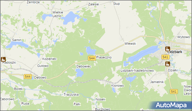 mapa Piaseczno gmina Lidzbark, Piaseczno gmina Lidzbark na mapie Targeo
