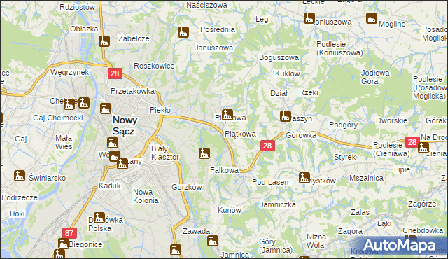 mapa Piątkowa gmina Chełmiec, Piątkowa gmina Chełmiec na mapie Targeo
