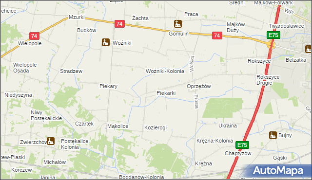 mapa Piekarki, Piekarki na mapie Targeo