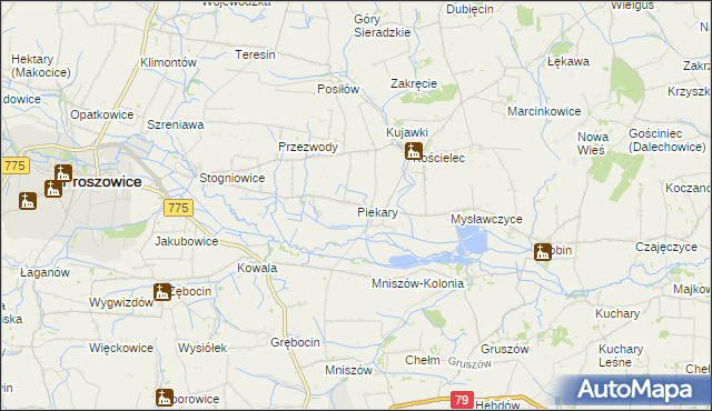 mapa Piekary gmina Proszowice, Piekary gmina Proszowice na mapie Targeo
