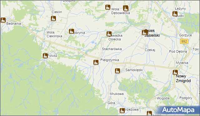 mapa Pielgrzymka gmina Osiek Jasielski, Pielgrzymka gmina Osiek Jasielski na mapie Targeo