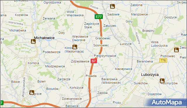 mapa Pielgrzymowice gmina Michałowice, Pielgrzymowice gmina Michałowice na mapie Targeo