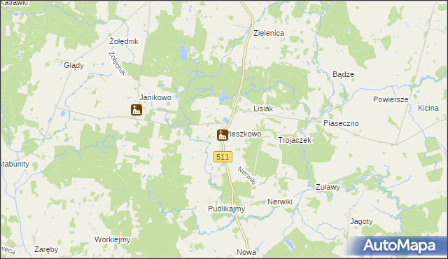 mapa Pieszkowo gmina Górowo Iławeckie, Pieszkowo gmina Górowo Iławeckie na mapie Targeo