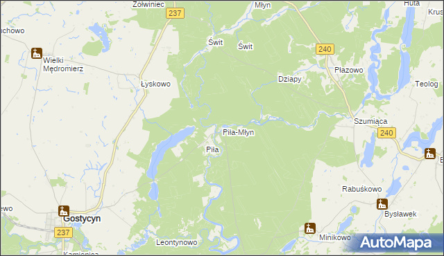 mapa Piła-Młyn gmina Cekcyn, Piła-Młyn gmina Cekcyn na mapie Targeo
