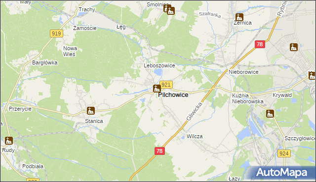 mapa Pilchowice powiat gliwicki, Pilchowice powiat gliwicki na mapie Targeo