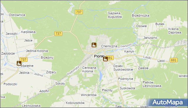 mapa Pionki, Pionki na mapie Targeo