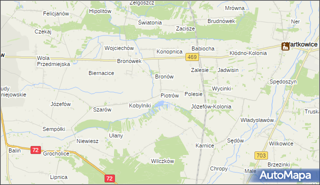 mapa Piotrów gmina Poddębice, Piotrów gmina Poddębice na mapie Targeo