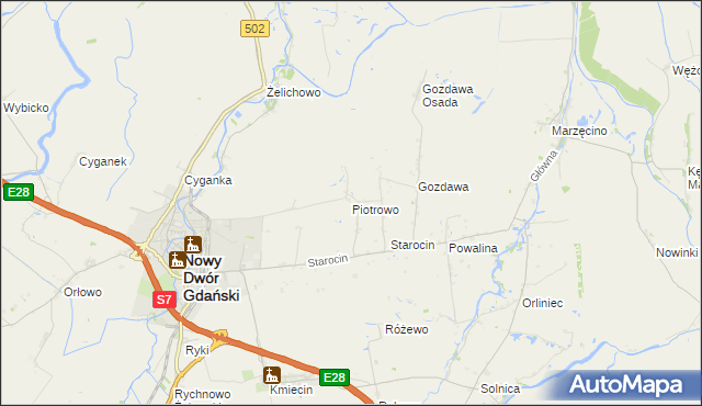 mapa Piotrowo gmina Nowy Dwór Gdański, Piotrowo gmina Nowy Dwór Gdański na mapie Targeo