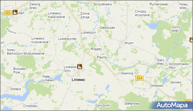 mapa Płachty gmina Liniewo, Płachty gmina Liniewo na mapie Targeo