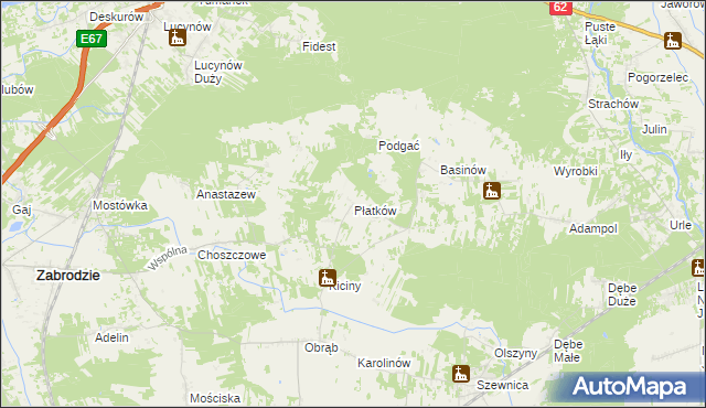 mapa Płatków gmina Zabrodzie, Płatków gmina Zabrodzie na mapie Targeo