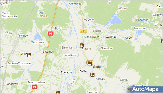 mapa Pławno gmina Gidle, Pławno gmina Gidle na mapie Targeo