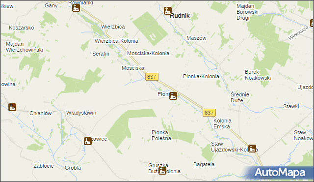 mapa Płonka gmina Rudnik, Płonka gmina Rudnik na mapie Targeo
