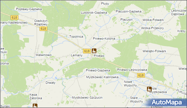 mapa Pniewo gmina Zatory, Pniewo gmina Zatory na mapie Targeo