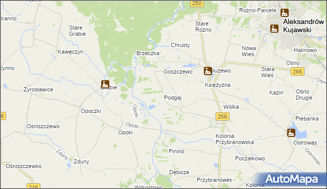 mapa Podgaj gmina Aleksandrów Kujawski, Podgaj gmina Aleksandrów Kujawski na mapie Targeo