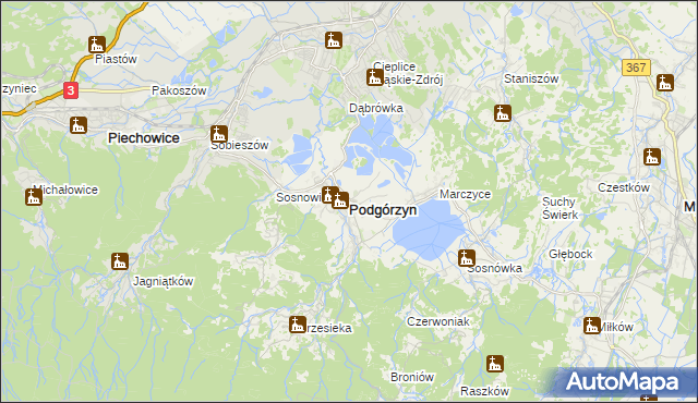 mapa Podgórzyn powiat jeleniogórski, Podgórzyn powiat jeleniogórski na mapie Targeo