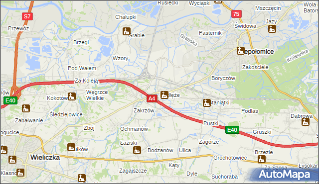 mapa Podłęże gmina Niepołomice, Podłęże gmina Niepołomice na mapie Targeo