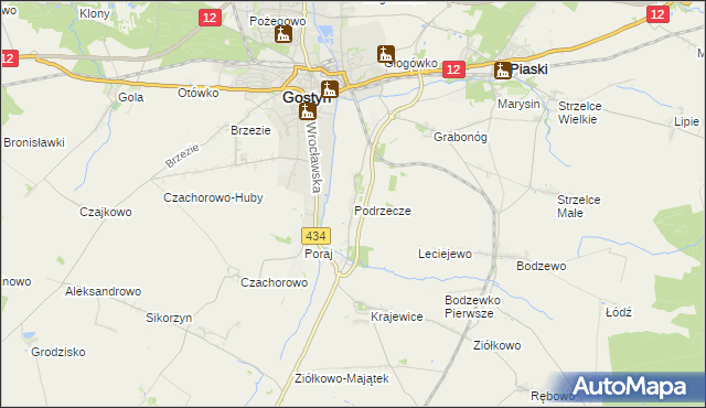 mapa Podrzecze gmina Piaski, Podrzecze gmina Piaski na mapie Targeo