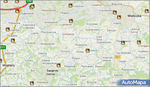 mapa Podstolice gmina Wieliczka, Podstolice gmina Wieliczka na mapie Targeo