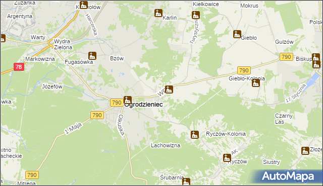 mapa Podzamcze gmina Ogrodzieniec, Podzamcze gmina Ogrodzieniec na mapie Targeo