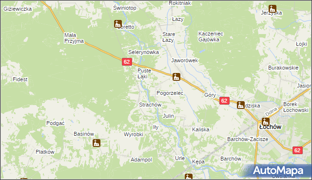 mapa Pogorzelec gmina Łochów, Pogorzelec gmina Łochów na mapie Targeo