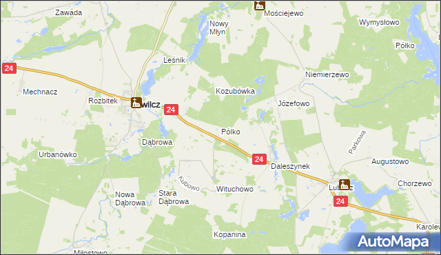 mapa Pólko gmina Kwilcz, Pólko gmina Kwilcz na mapie Targeo