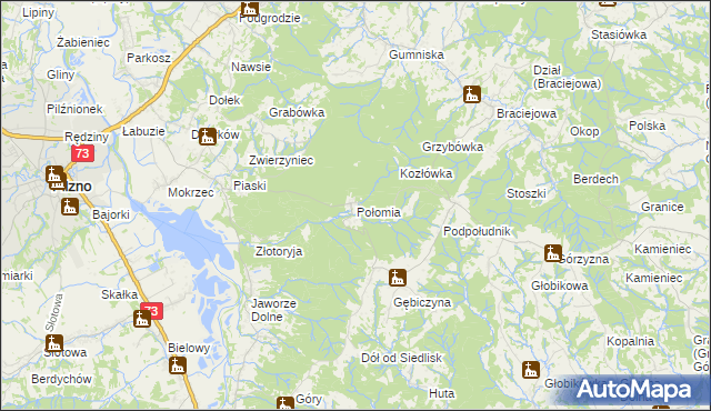 mapa Połomia gmina Pilzno, Połomia gmina Pilzno na mapie Targeo