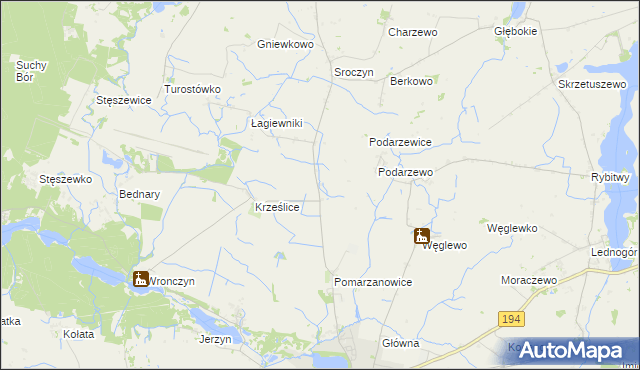 mapa Pomarzanki gmina Pobiedziska, Pomarzanki gmina Pobiedziska na mapie Targeo