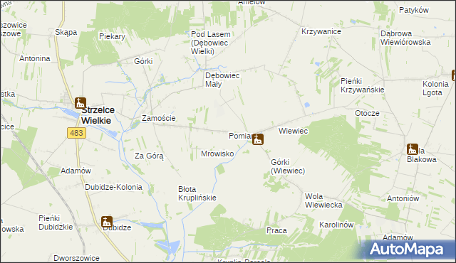 mapa Pomiary gmina Strzelce Wielkie, Pomiary gmina Strzelce Wielkie na mapie Targeo