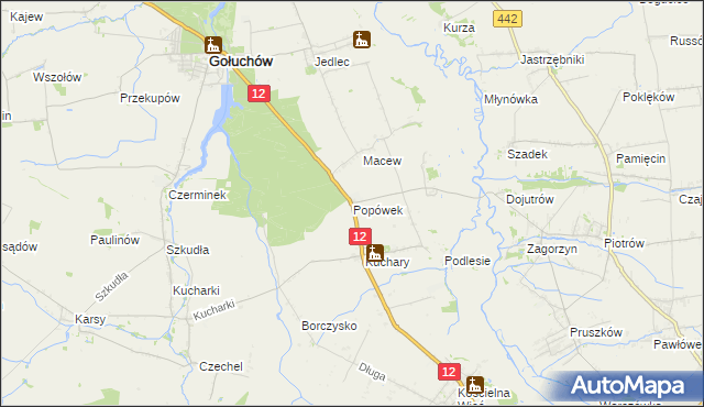 mapa Popówek gmina Gołuchów, Popówek gmina Gołuchów na mapie Targeo