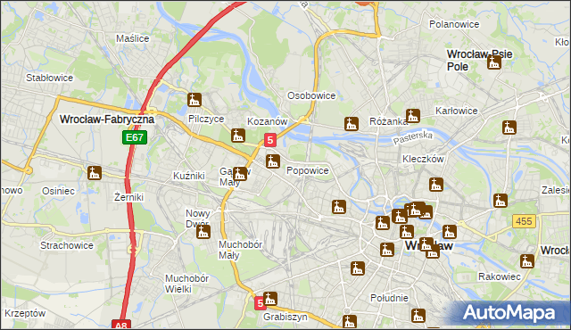 mapa Popowice gmina Wrocław, Popowice gmina Wrocław na mapie Targeo