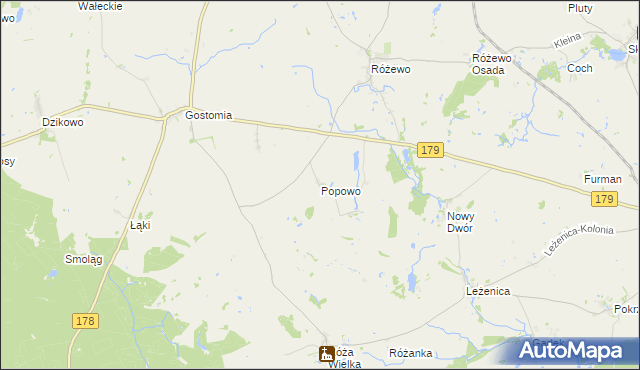 mapa Popowo gmina Wałcz, Popowo gmina Wałcz na mapie Targeo