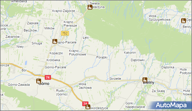 mapa Porąbki gmina Bieliny, Porąbki gmina Bieliny na mapie Targeo