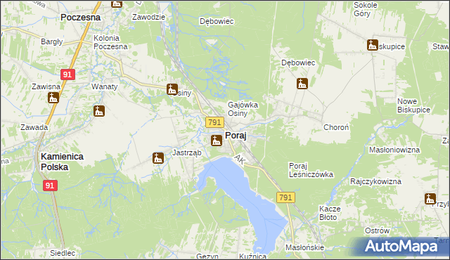 mapa Poraj powiat myszkowski, Poraj powiat myszkowski na mapie Targeo