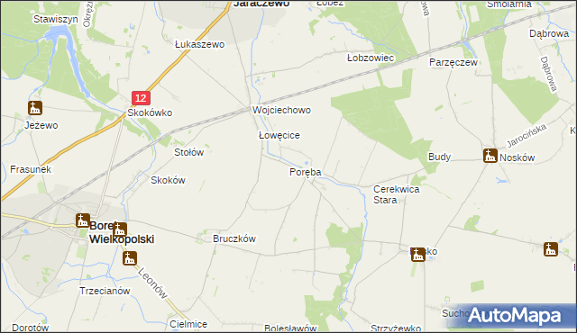 mapa Poręba gmina Jaraczewo, Poręba gmina Jaraczewo na mapie Targeo