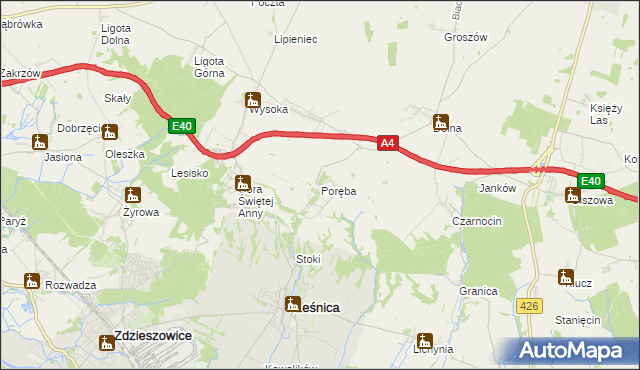 mapa Poręba gmina Leśnica, Poręba gmina Leśnica na mapie Targeo