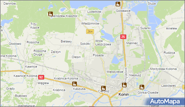 mapa Posada gmina Kazimierz Biskupi, Posada gmina Kazimierz Biskupi na mapie Targeo