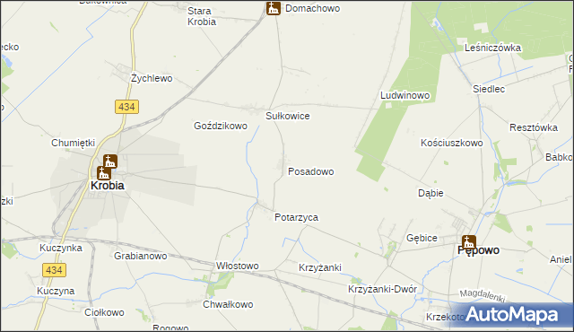 mapa Posadowo gmina Krobia, Posadowo gmina Krobia na mapie Targeo