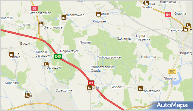mapa Proboszczowice gmina Toszek, Proboszczowice gmina Toszek na mapie Targeo