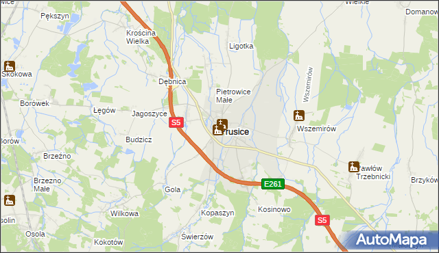 mapa Prusice powiat trzebnicki, Prusice powiat trzebnicki na mapie Targeo