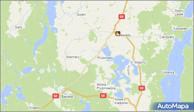 mapa Prusinowo gmina Piecki, Prusinowo gmina Piecki na mapie Targeo