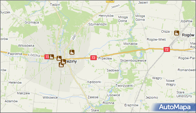 mapa Przecław gmina Brzeziny, Przecław gmina Brzeziny na mapie Targeo