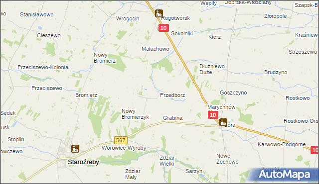 mapa Przedbórz gmina Staroźreby, Przedbórz gmina Staroźreby na mapie Targeo