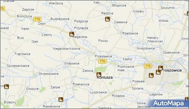 mapa Przesławice gmina Koniusza, Przesławice gmina Koniusza na mapie Targeo