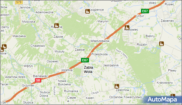 mapa Przeszkoda gmina Żabia Wola, Przeszkoda gmina Żabia Wola na mapie Targeo
