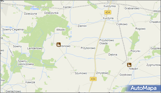 mapa Przyborowo gmina Krobia, Przyborowo gmina Krobia na mapie Targeo