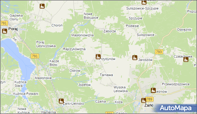 mapa Przybynów, Przybynów na mapie Targeo