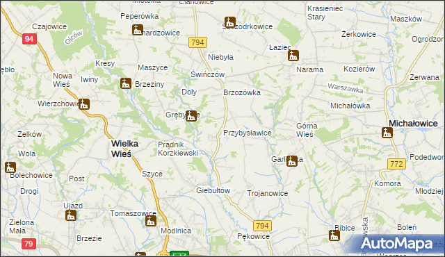 mapa Przybysławice gmina Zielonki, Przybysławice gmina Zielonki na mapie Targeo